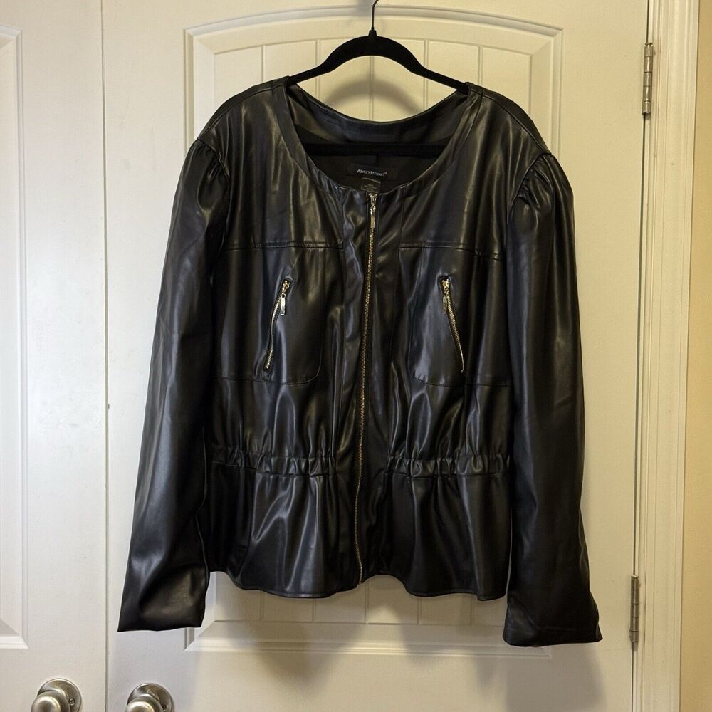 Ashley Stewart Women’s Plus Size Black Vegan Faux Leather Jacket, Size 26
